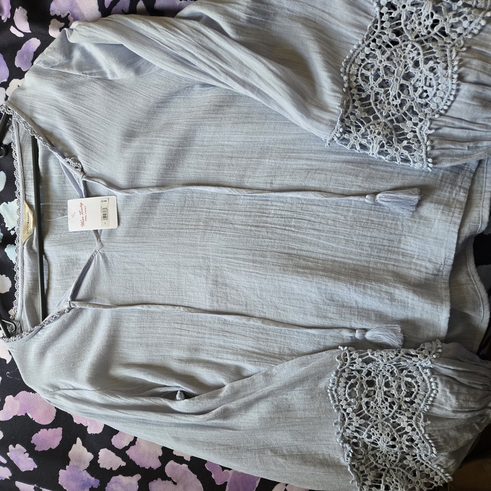 Light Gray Blouse with Lace Details